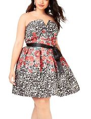 New  Floral Animal Mixed Print Strapless Mini Dress