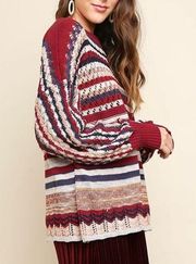 Boho Oversized Red Stripe Crochet Sweater