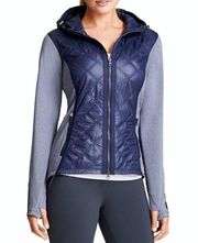 ATHLETA Aries quilted hooded thumbholes zip up weatherproof blue gray NEW size M