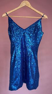 Blue Sequin Mini Dress