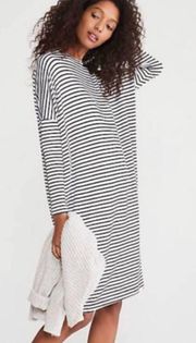 Lou & Grey Gray & Black Striped Turtleneck Long Sleeve Dress