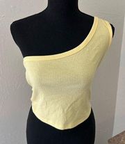 Yellow ribbed one shoulder crop top