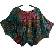 CACHE LUXE Top Womens Small Cape Sleeve Sheer Beaded Multi Elastic Hem Boho