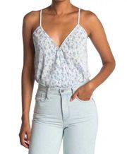 Wayf Surplice Wrap Bodysuit Top Women Extra Large XL Blue White Floral Camisole