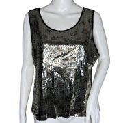 Ruby Rd Shirt Women Large Black Silver Leopard Allover Sequin Top Party Cocktail