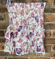NWT House of Harlow 1960 Revolve Pink Floral Smocked Tiered Mini Skirt XS