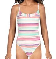 JESSICA SIMPSON RIBBED STRIPED ONE-PIECE SWIMSUIT