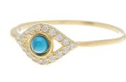 Adornia 14K Yellow Gold Plated Turquoise & Swarovski Crystal Evil Eye Ring