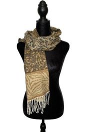 V. FRAAS Cashmink Leopard Animal Print Fringed Scarf Germany. NEW WITH TAGS