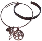 Expandable Copper Wire Tree of Life Heart Lock & Key Love Charm Bracelet, Bangle