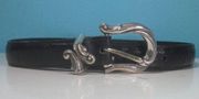 Brighton Vintage Womens Belt Size S Black Leather Embossed with Silver Made USA