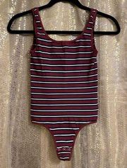 Yummie Maroon Black Ruby Striped Shaping Sleeveless Seamless Bodysuit, S/M