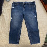 Old Navy Mid Rise Boyfriend Dark Wash Jeans Light Distressing