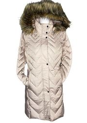 Andrew Marc New York Down Puffer Coat Parka Sz Medium Beige Faux Fur