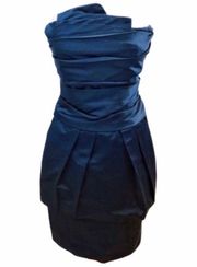 Blue Strapless Bodycon Dress Mini Pleat 4 Cocktail Formal Party