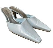 VTG BCBGirls Heels Mules Slip On Low Heel Closed Pointy Toe Leather Blue 7.5