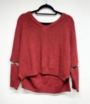 Seek The Label Women Red Oversized Distressed Sweater Size Small