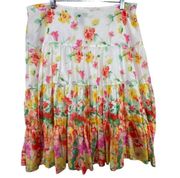 Chaps Women Skirt Tiered Broomstick CottageCore Sz 14 Spring Easter Floral Lined