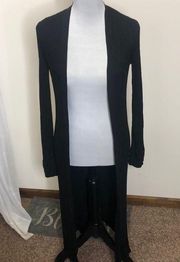 White House Black Market black full length/ long open front slit side cardigan