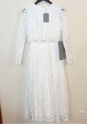 ASOS Bridal Crop Top White Lace Maxi Long Sleeve A-line Wedding Dress Sz 4 NEW