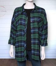 Ci Sono Oversized Flannel Plaid Button Down Shirt Green & Blue Relaxed Size L