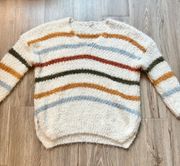 Newbury Kustom Rainbow Stripe Eyelash Sweater Size M NWOT