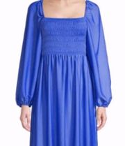 UNGARO  Tiered Smocked Maxi Dress Ocean Blue L