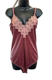 BLUSH NOIR Dark Pink Velvet Bodysuit - size Medium