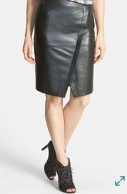 Halogen 100% Leather Black Front Slit Pencil Skirt Size 2 GUC Rear Zip Lined