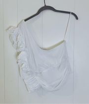 NWT  White Ruffle One Shoulder Top L