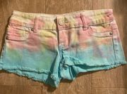 ombré pastel dip dyed denim shorts 0