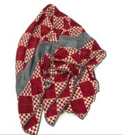 Bill Blass Vintage Silk Scarf Red Gray Checkered Square Print