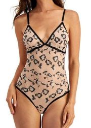 INC International Concepts Metallic Floral Sheer Bodysuit MOCHA FRAPPE COLOR M