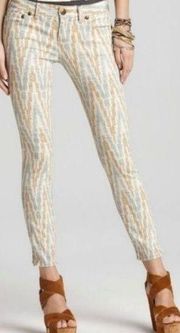 Free People Womens Zig Zag Zipper Crop Skinny Denim Jeans Beige Blue Brown Sz 28