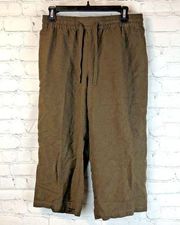 Coldwater Creek Womens Pants Sz 8 S Capri Crop Brown Linen Rayon Pull On FLAW