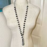 Chico's black and white seed beaded charm tassel necklace