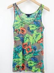 FRENCH CONNECTION Tank Tropical Leaf Hawaiian Coastal Green Cotton Size Small