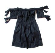 NWT Milly Zoey in Black Off the Shoulder Cotton Poplin Blouson Dress 8 $395