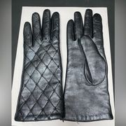 CAROLINA AMATO Metalic Gray Lambskin Women’s Gloves Cashmere Lined M