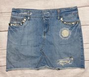 Gap jeans 100% cotton mini skirt w/embroidery and buttons blue sz 6 women