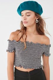 Smocked Bardot Crop Top