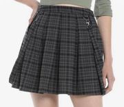 Hot Topic Plaid Mini Skirt Black Grey Pleated Suspenders Sz Small