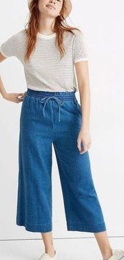 Madewell Indigo Smocked Huston Pull-On Crop Pants Sz M