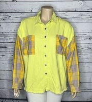 POL Size XL Chartreuse w/ Plaid Flannel Shacket - Button Down Shirt Jacket