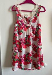 Umgee nightgown ~ Size Small ~ red pink floral print ~ lace detail