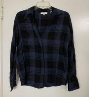 VINCE. Blue Navy Tartan Plaid button down flannel long sleeve shirt XS