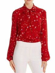 Derek Lam 10 Crosby Evadne Red Splatter Floral Bow Blouse Top Women’s Size 4