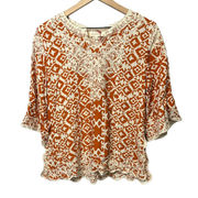 Solitaire Boho Peasant Top Orange & White Lace Size Small NWT