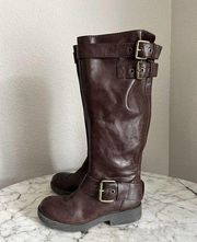 Nine West Womens Aragosta Riding Boots Size 6 M Brown Faux Leather Buckles