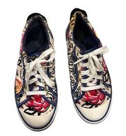 COACH BARRETT POPPY COLORFUL FLORAL CANVAS LEATHER COMBO LACED UP SNEAKERS 7.5